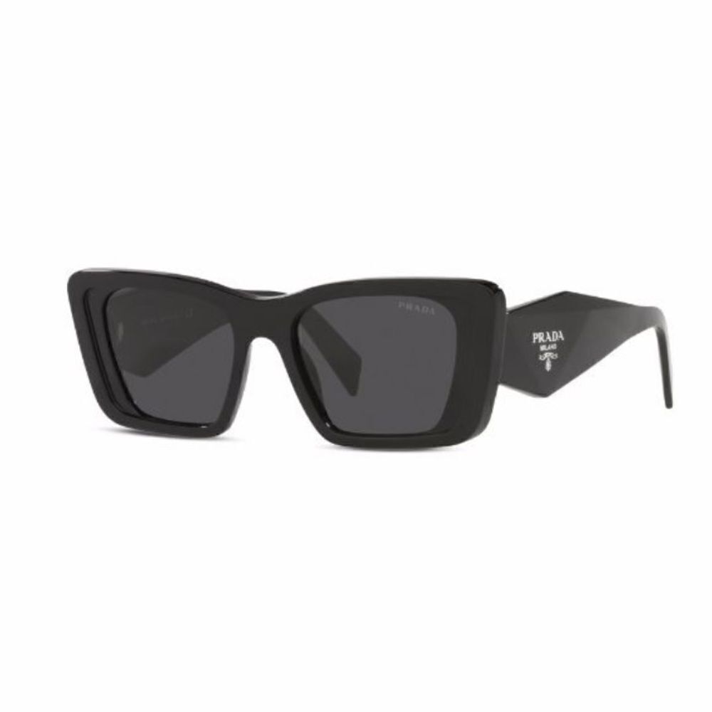Prada Eyewear Black Square Frame Sunglasses Logo Sides Revolve In Case $489